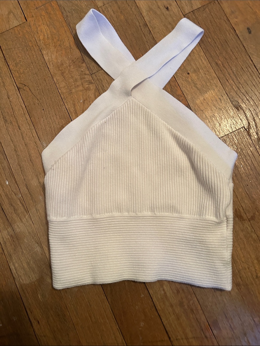 Abercrombie & Fitch Cream Ribbed Cross-Back Crop Top